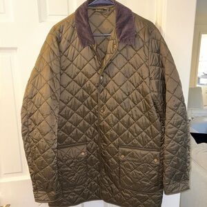 Barbour Quilted Jacket Classic Tartan - Dark Olive with Brown Collar